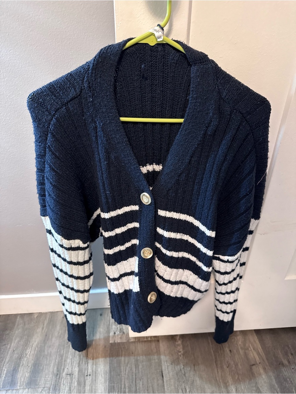 Maurices Navy & White Striped Button-Up Cardigan